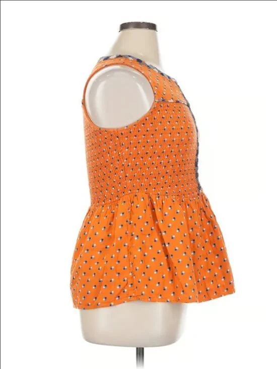 NWOT ModCloth Orange & Blue Floral Peplum Sleeveless Top 1X - Picture 4 of 8